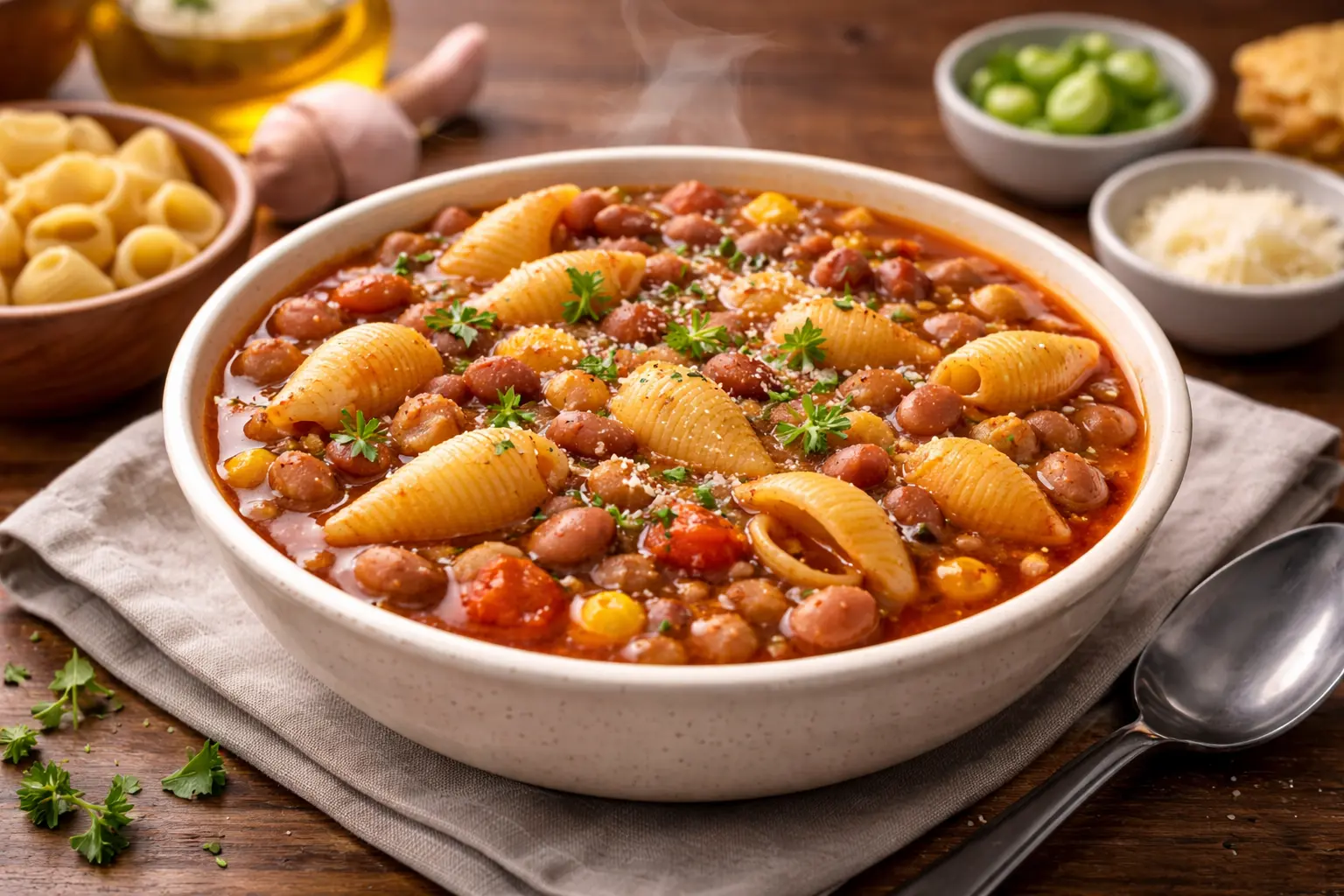 تصویر خوراک لوبیا با پاستا