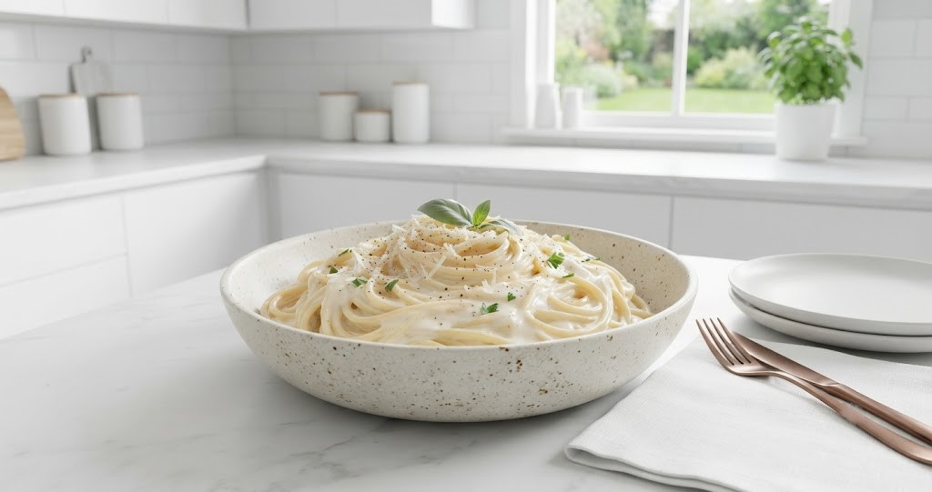 طرز تهیه پاستا ساده با پنیر پیتزا