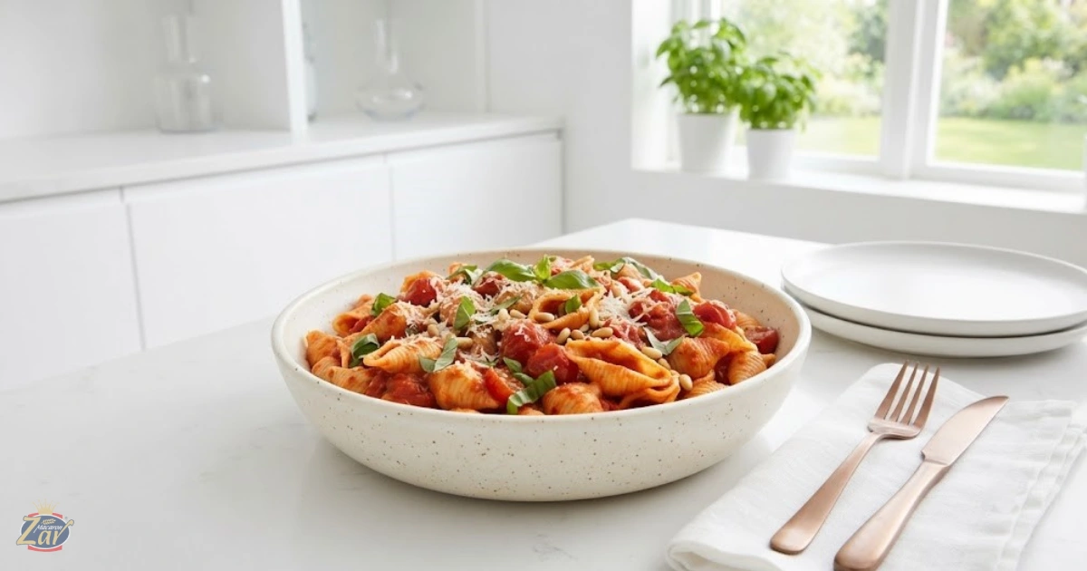 پاستا گوجه بدون مرغ و گوشت