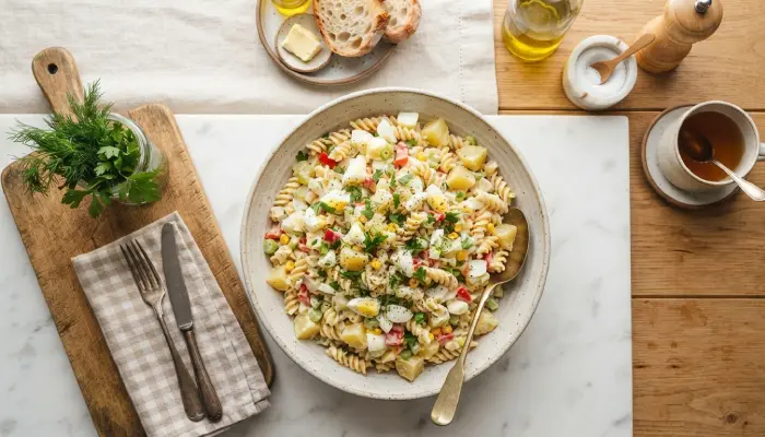 طرز تهیه سالاد ماکارونی با سیب زمینی
