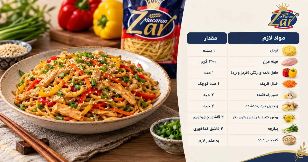 مواد لازم برای نودل مرغ ساده