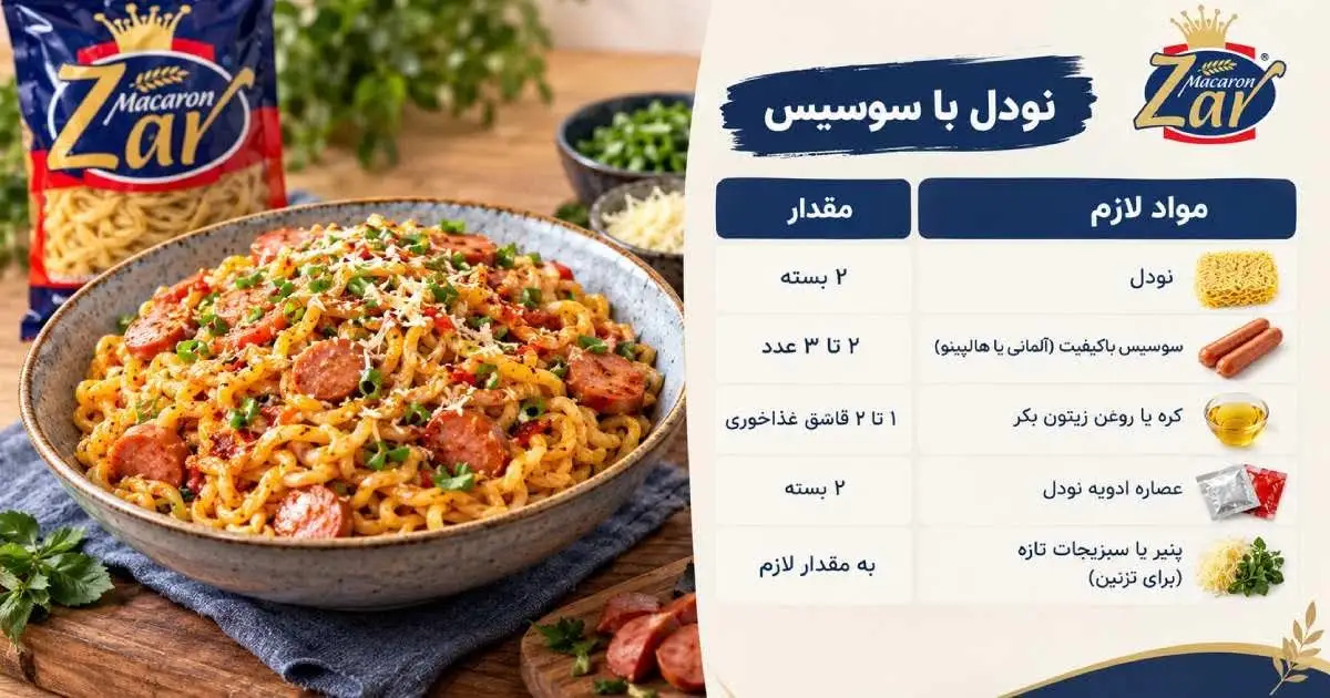 مواد لازم برای تهیه نودل با سوسیس